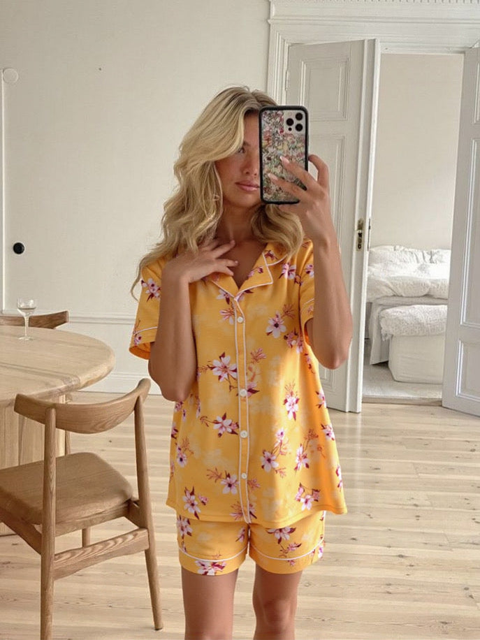Yellow Silk Floral Pyjama