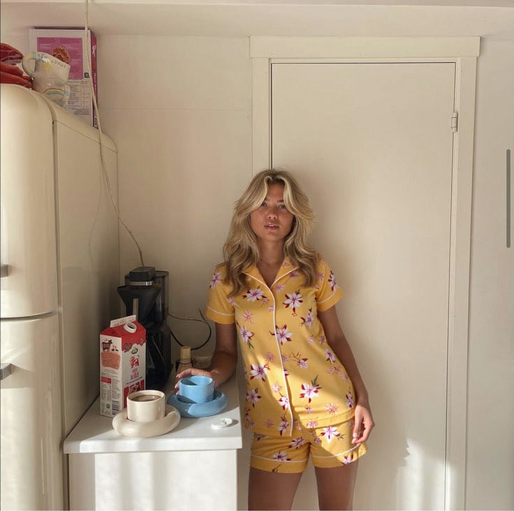 Yellow Silk Floral Pyjama