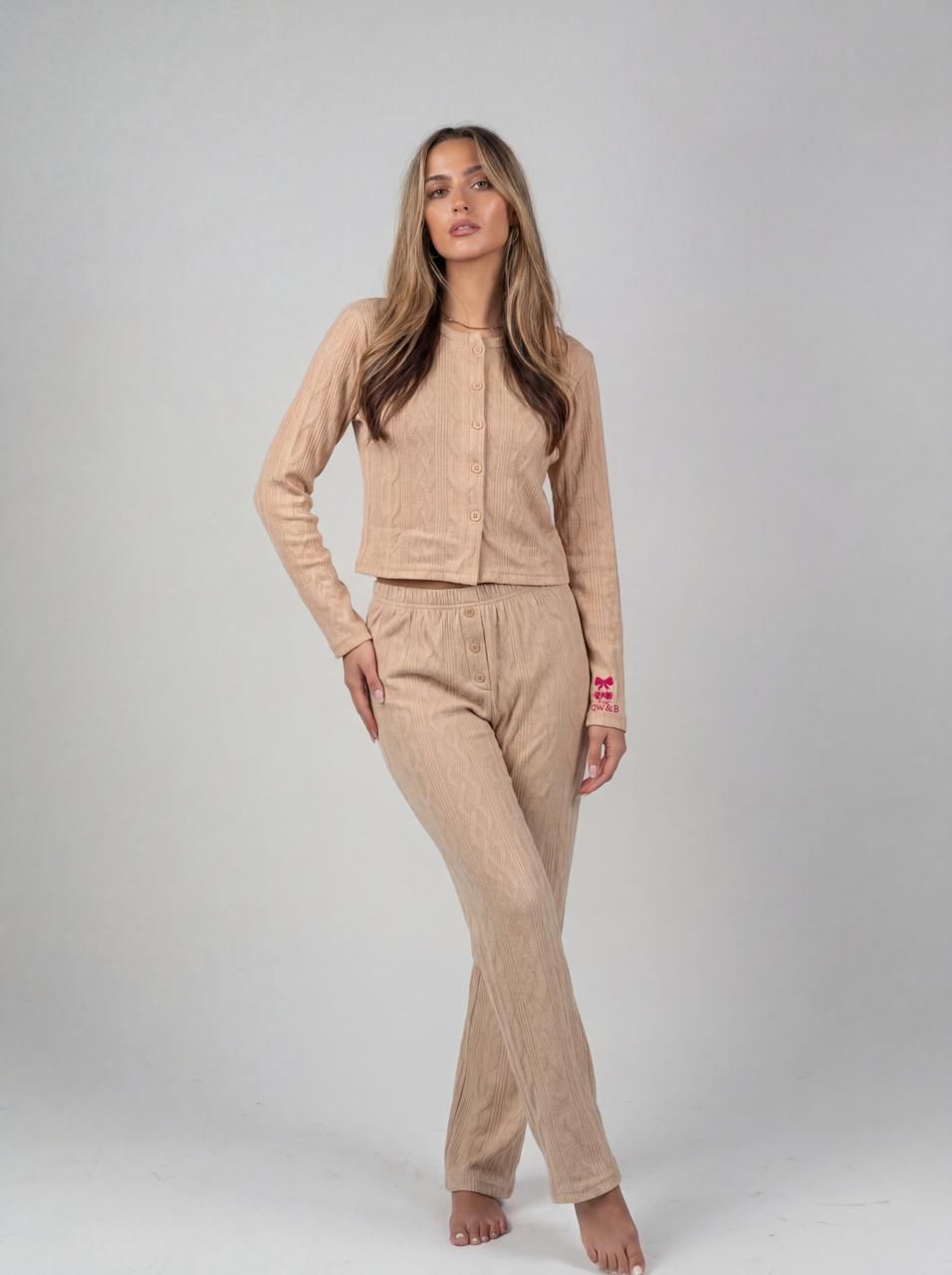 Beige Knit Lounge Set