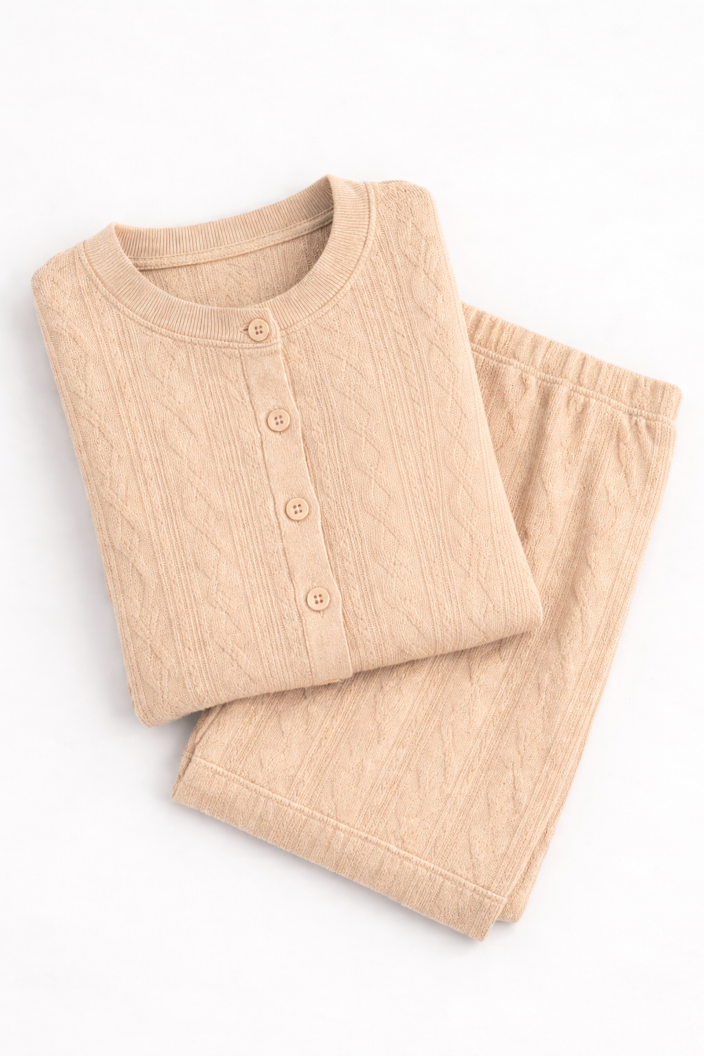 Beige Knit Lounge Set