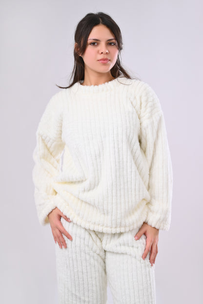 Cozy White Oversized Fur-Striped Pyjama