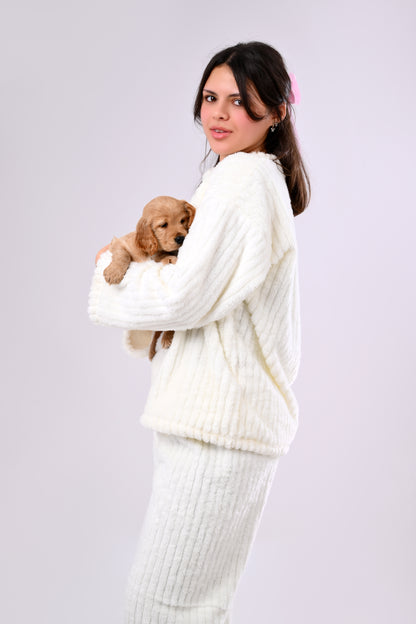 Cozy White Oversized Fur-Striped Pyjama