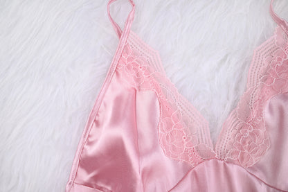 Pink lingerie Silk with Floral Lace