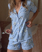 Baby blue Floral Silk Set