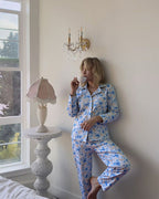Baby Blue Floral Silk Long Sleeves Set