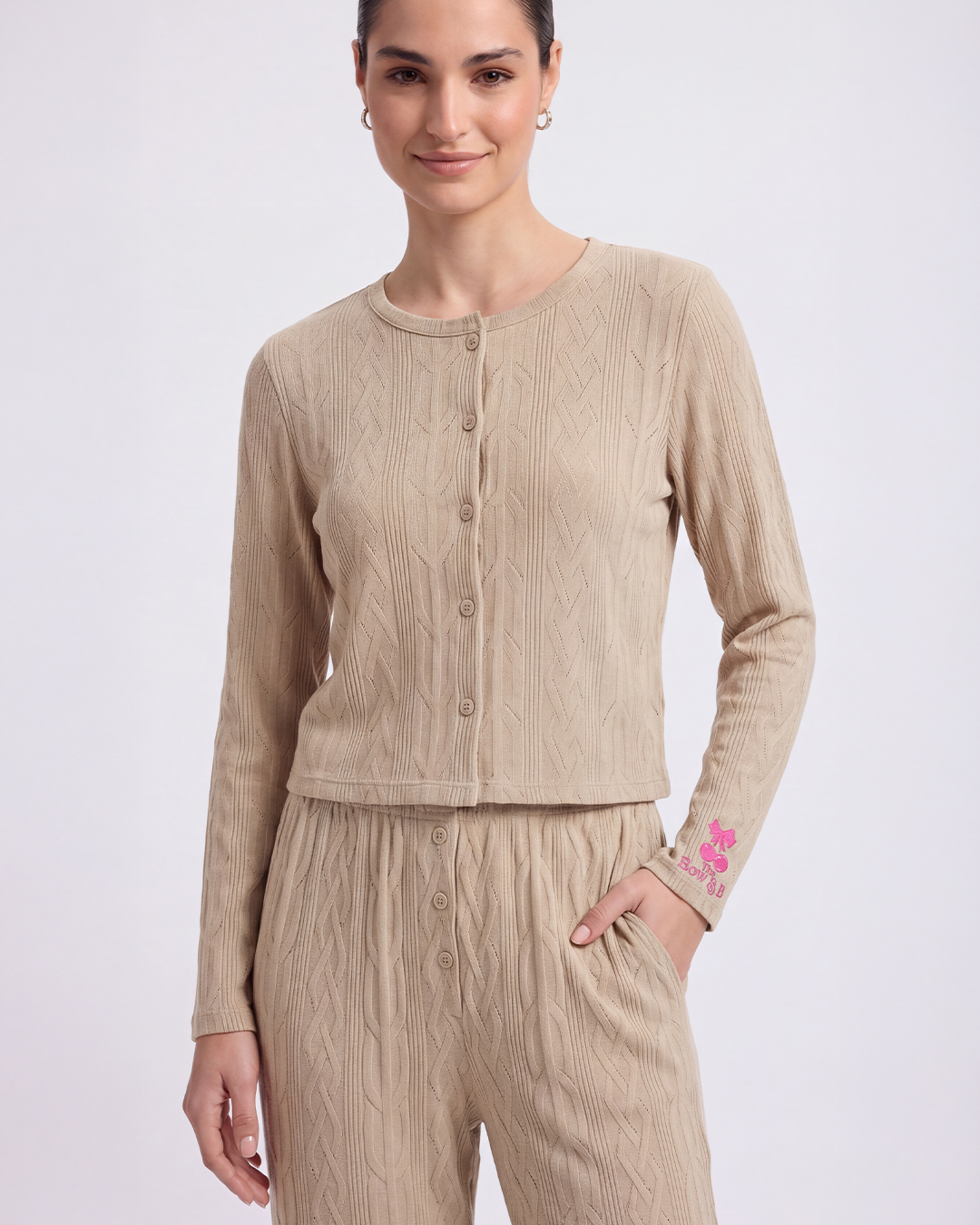 Beige Knit Lounge Set