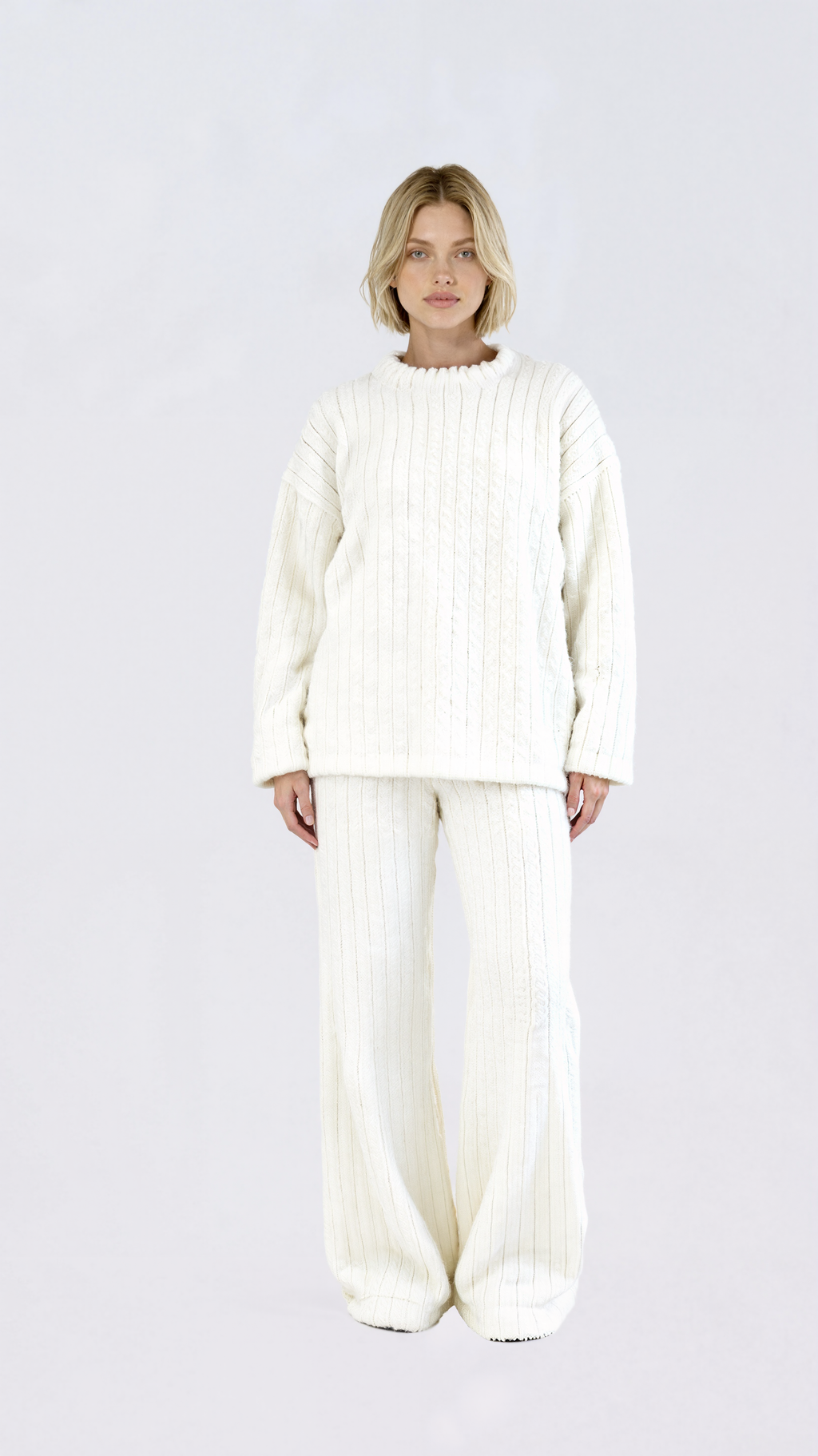 Cozy White Oversized Fur-Striped Pyjama