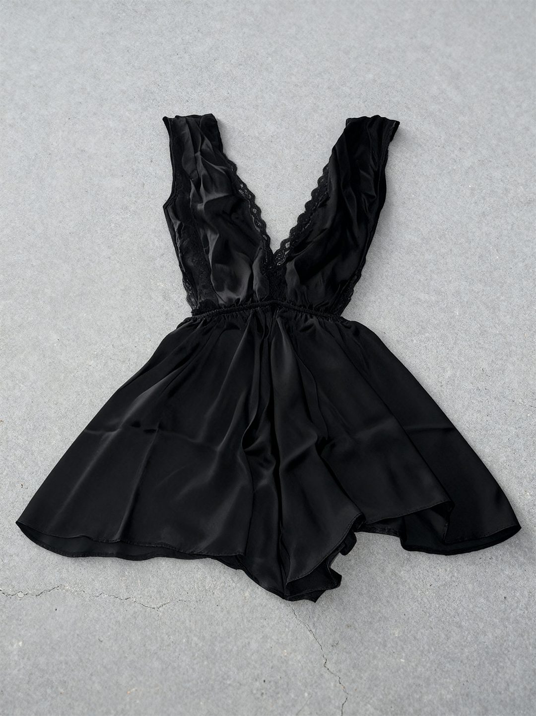 Midnight V Lace Satin Dress