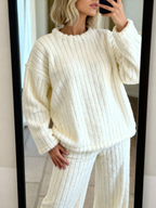 Cozy White Oversized Fur-Striped Pyjama