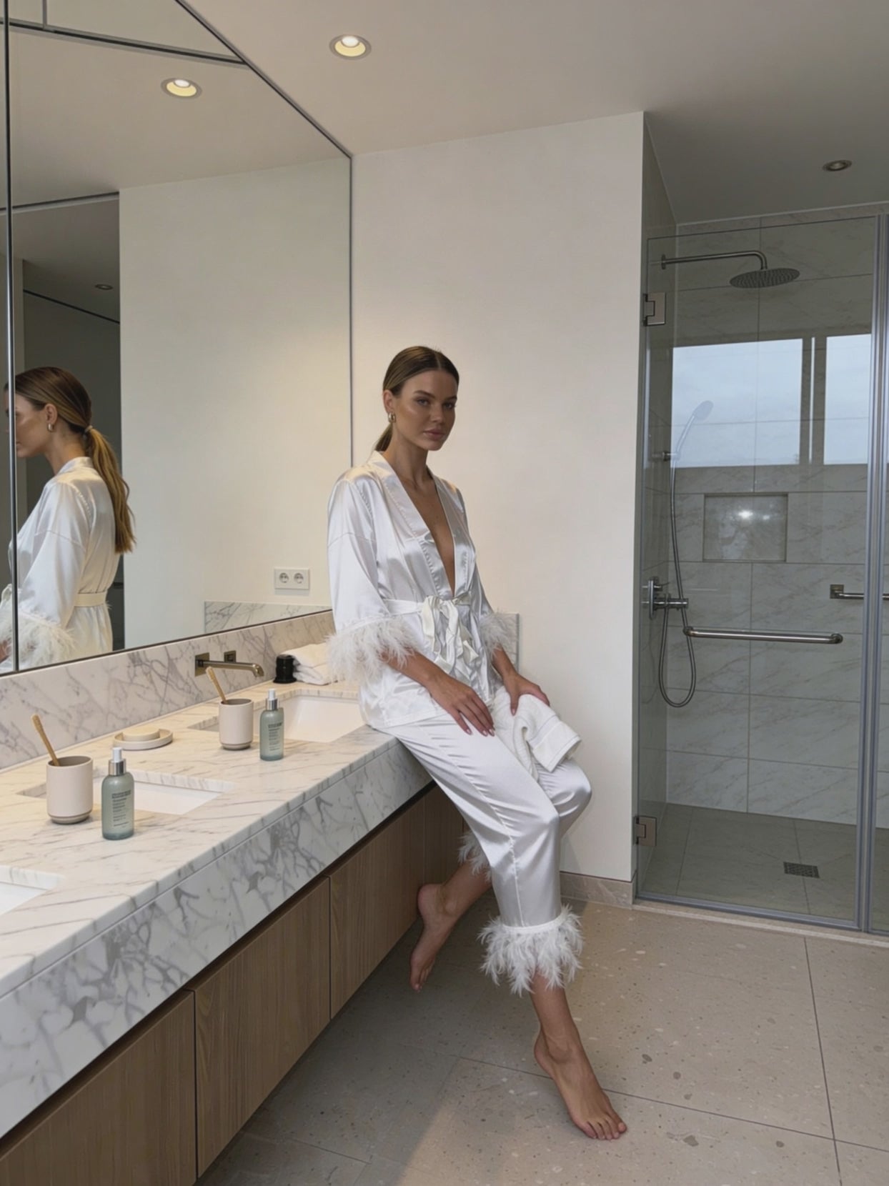 Snow Feather Satin Set