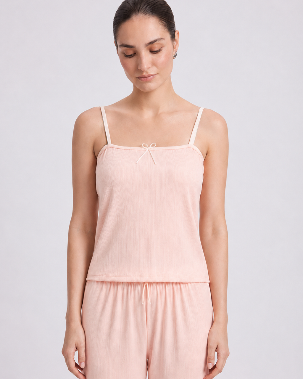 Peach Ribbed 3-Piece Pajama Set