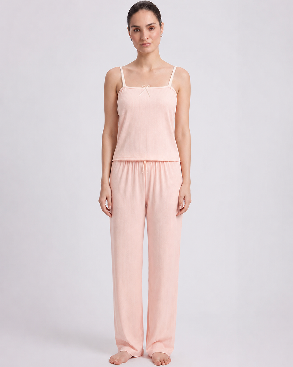 Peach Ribbed 3-Piece Pajama Set