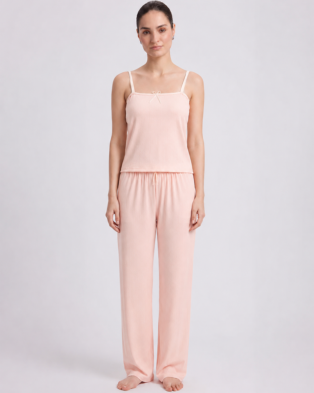 Peach Ribbed 3-Piece Pajama Set