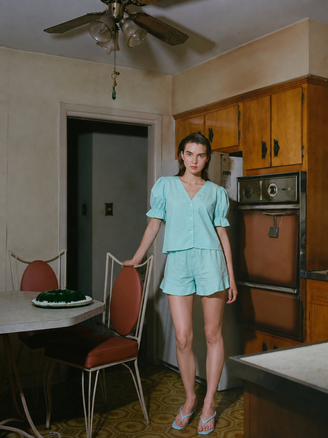 Mint V-Neck Ruffle Pajama Set
