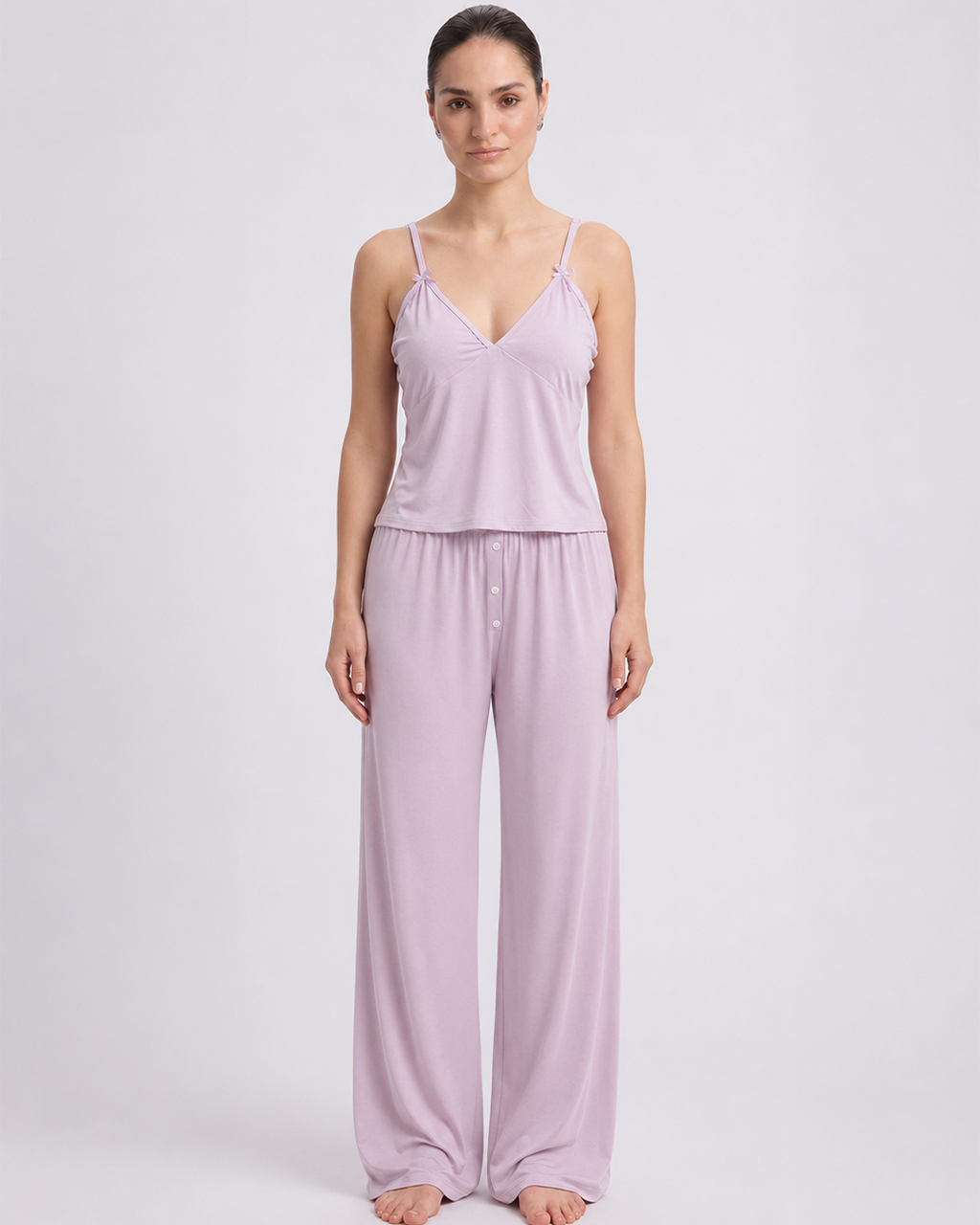 Lilac Bow Wide-Leg Pajama Set