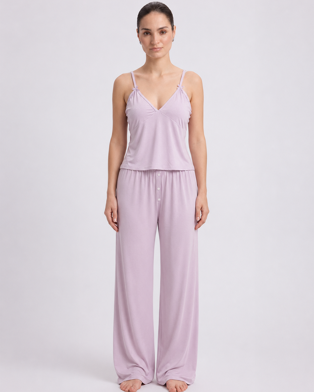 Lilac Bow Wide-Leg Pajama Set