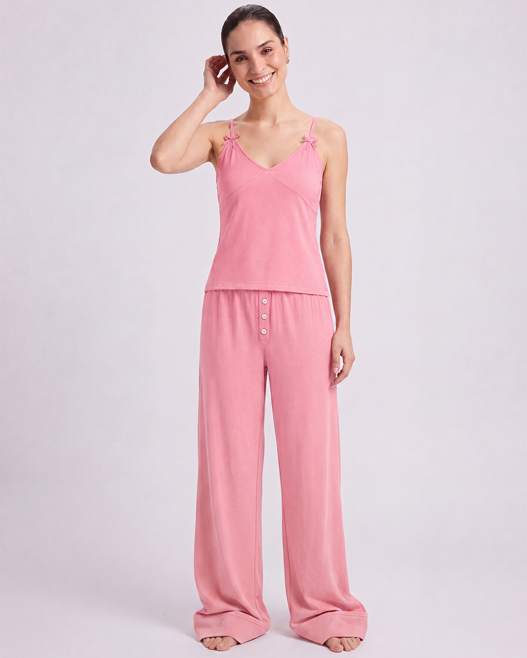 Blush Bow Wide-Leg Pajama Set