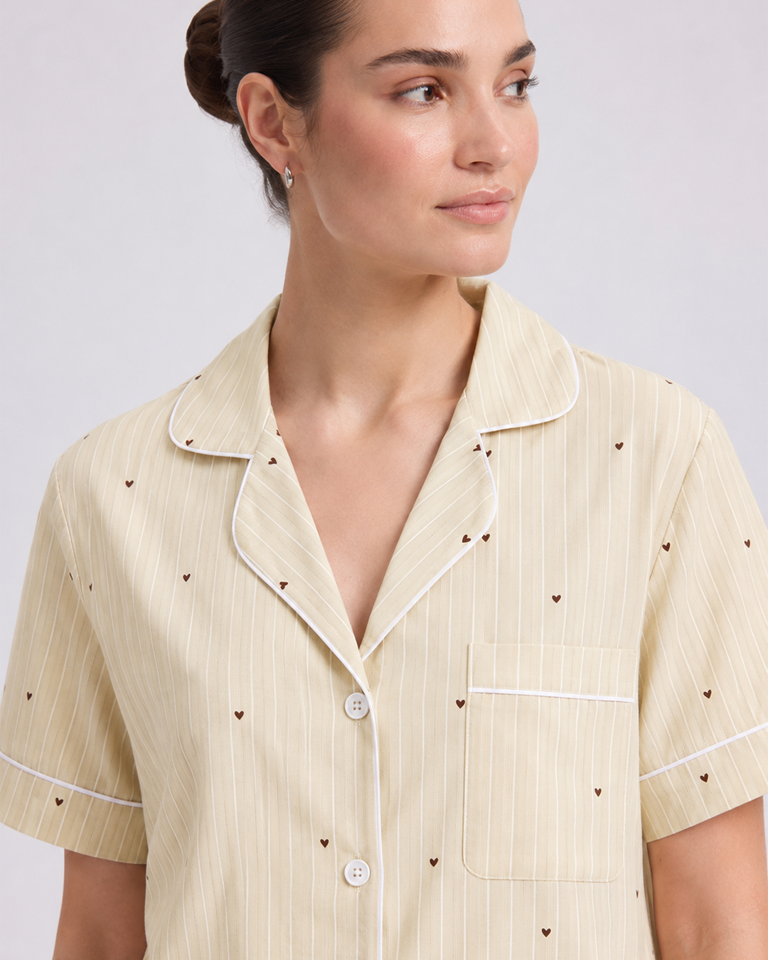 Beige Striped Heart Pajama Set