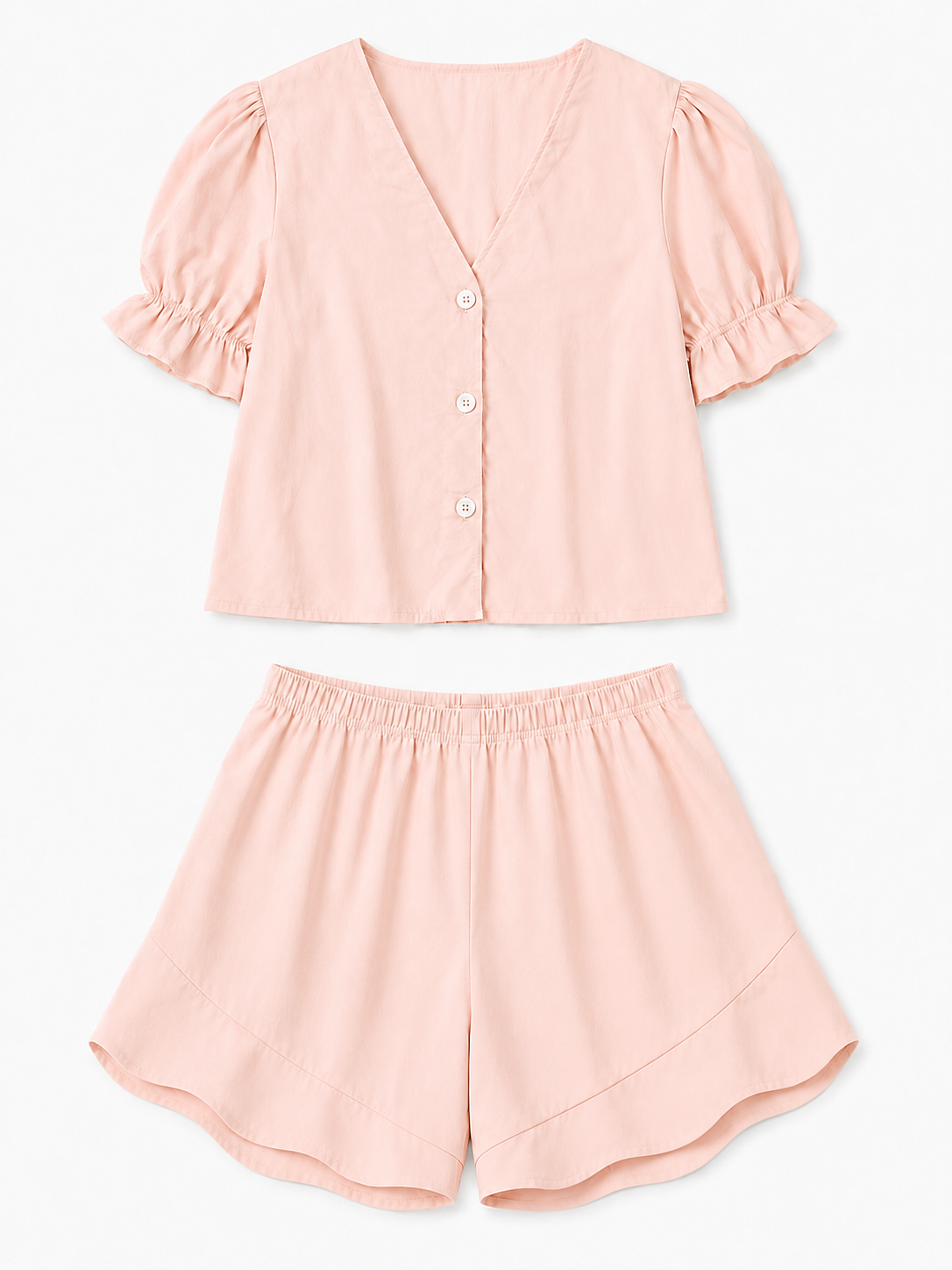 Blush V-Neck Ruffle Pajama Set
