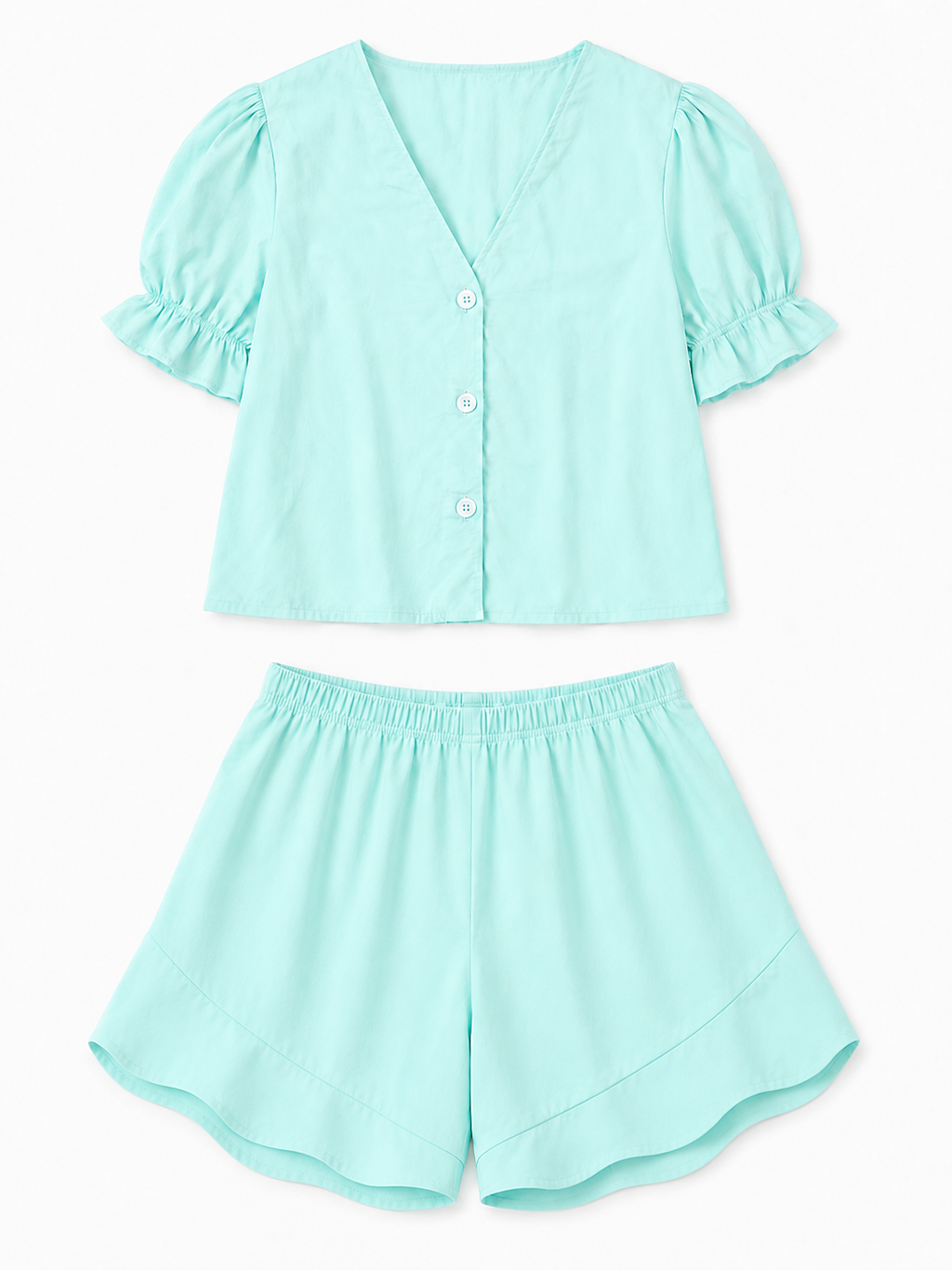 Mint V-Neck Ruffle Pajama Set