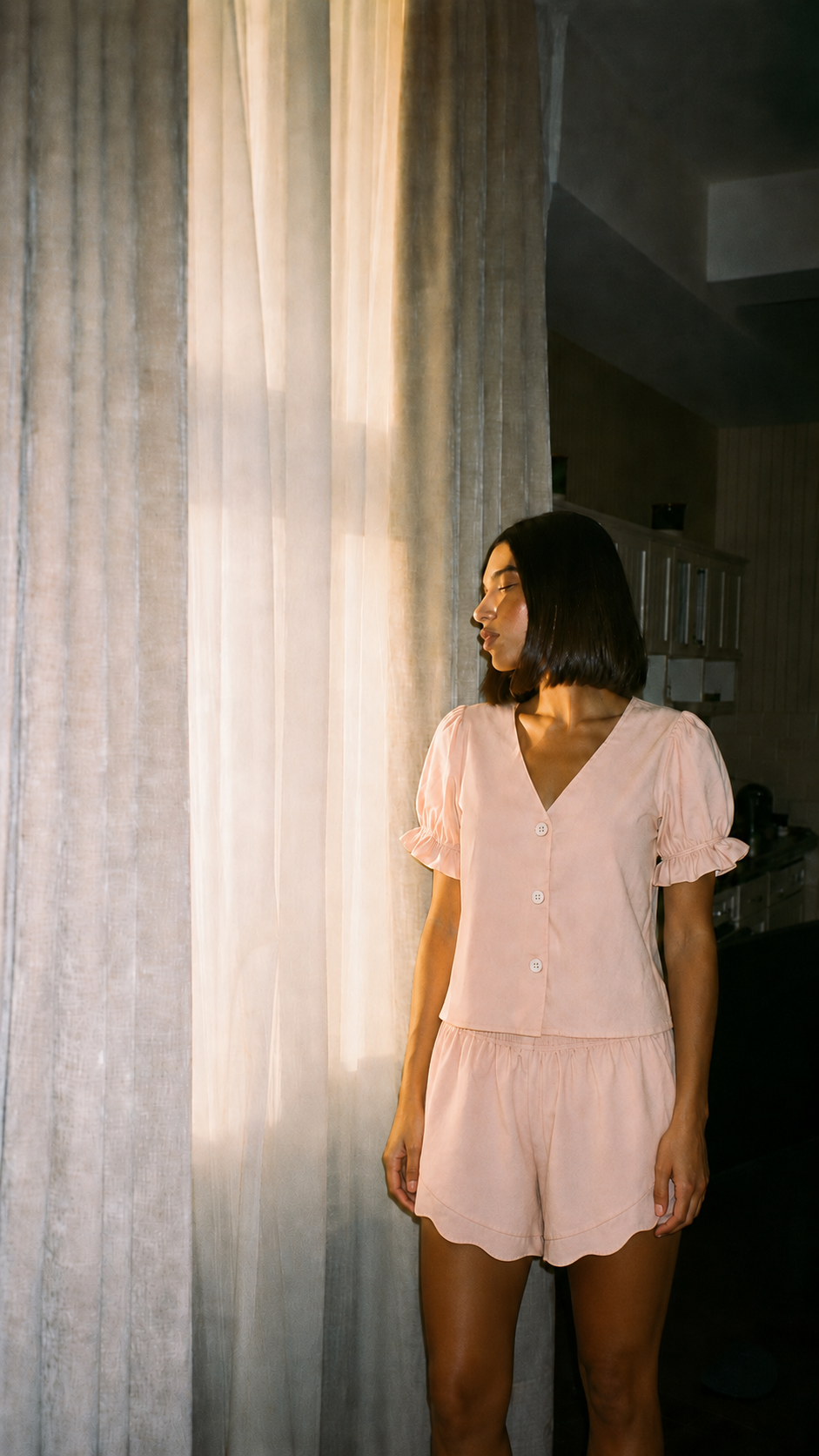 Blush V-Neck Ruffle Pajama Set
