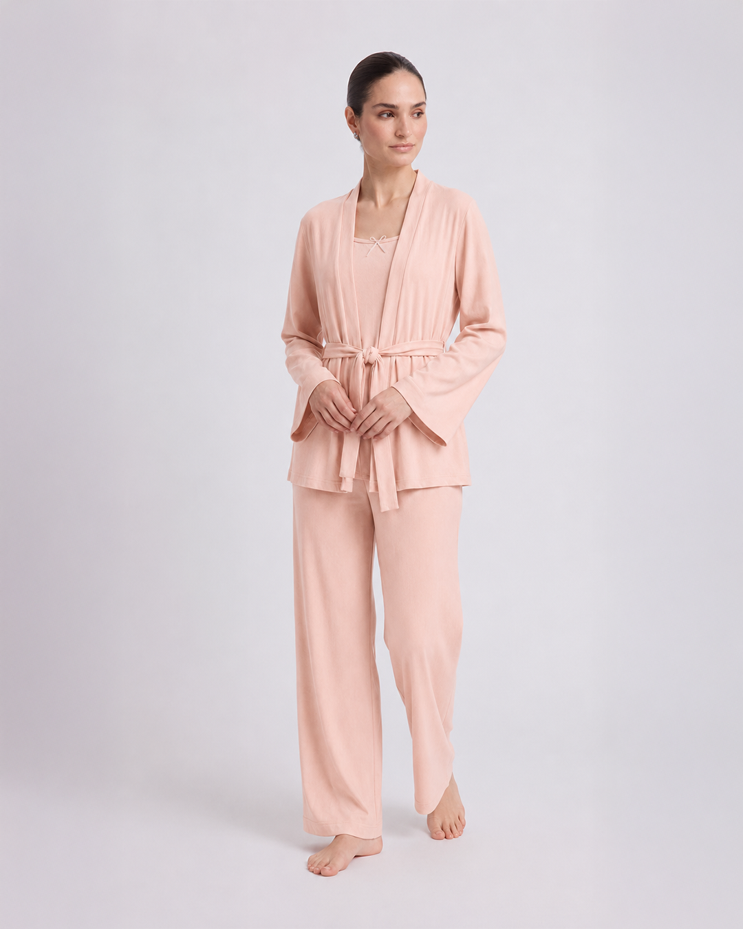 Peach Ribbed 3-Piece Pajama Set