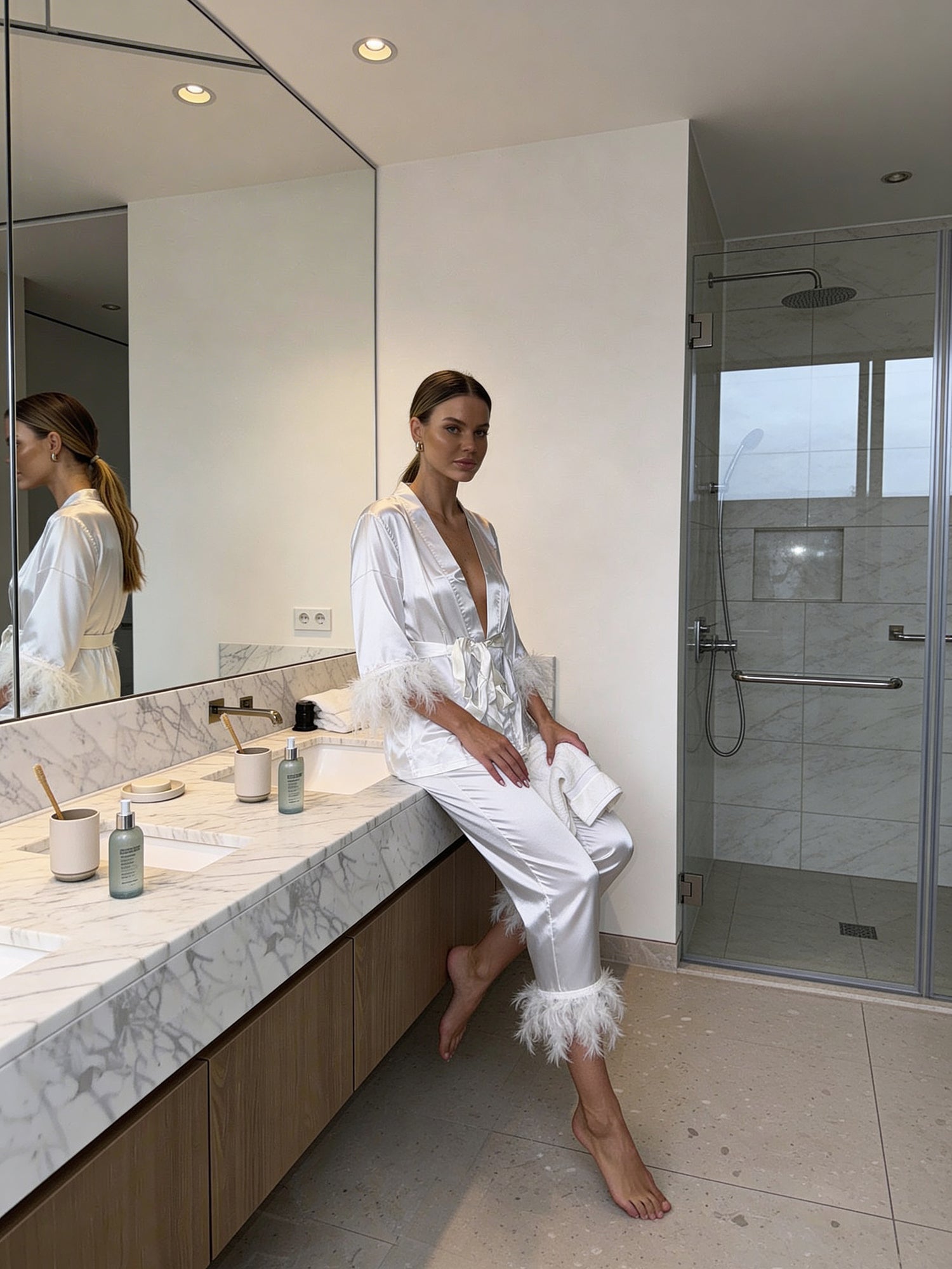 Snow Feather Satin Set