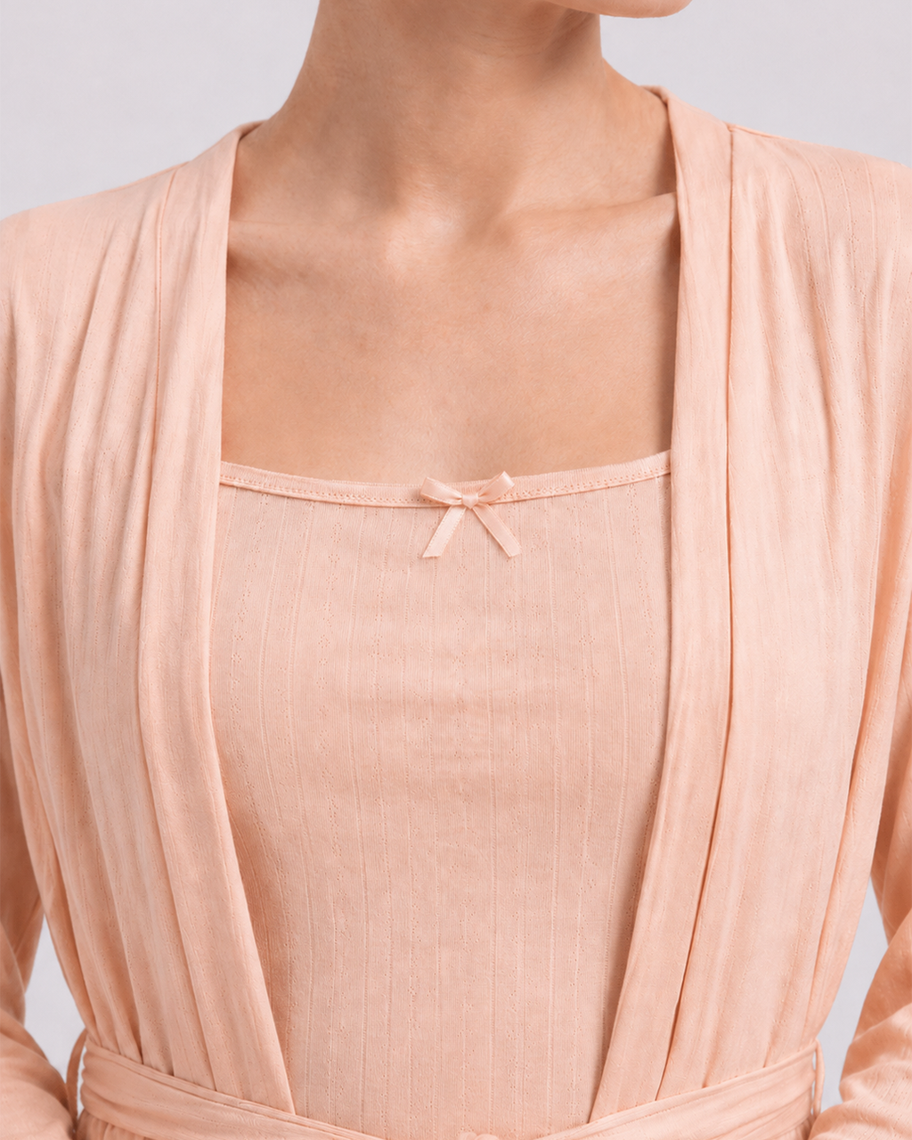 Peach Ribbed 3-Piece Pajama Set