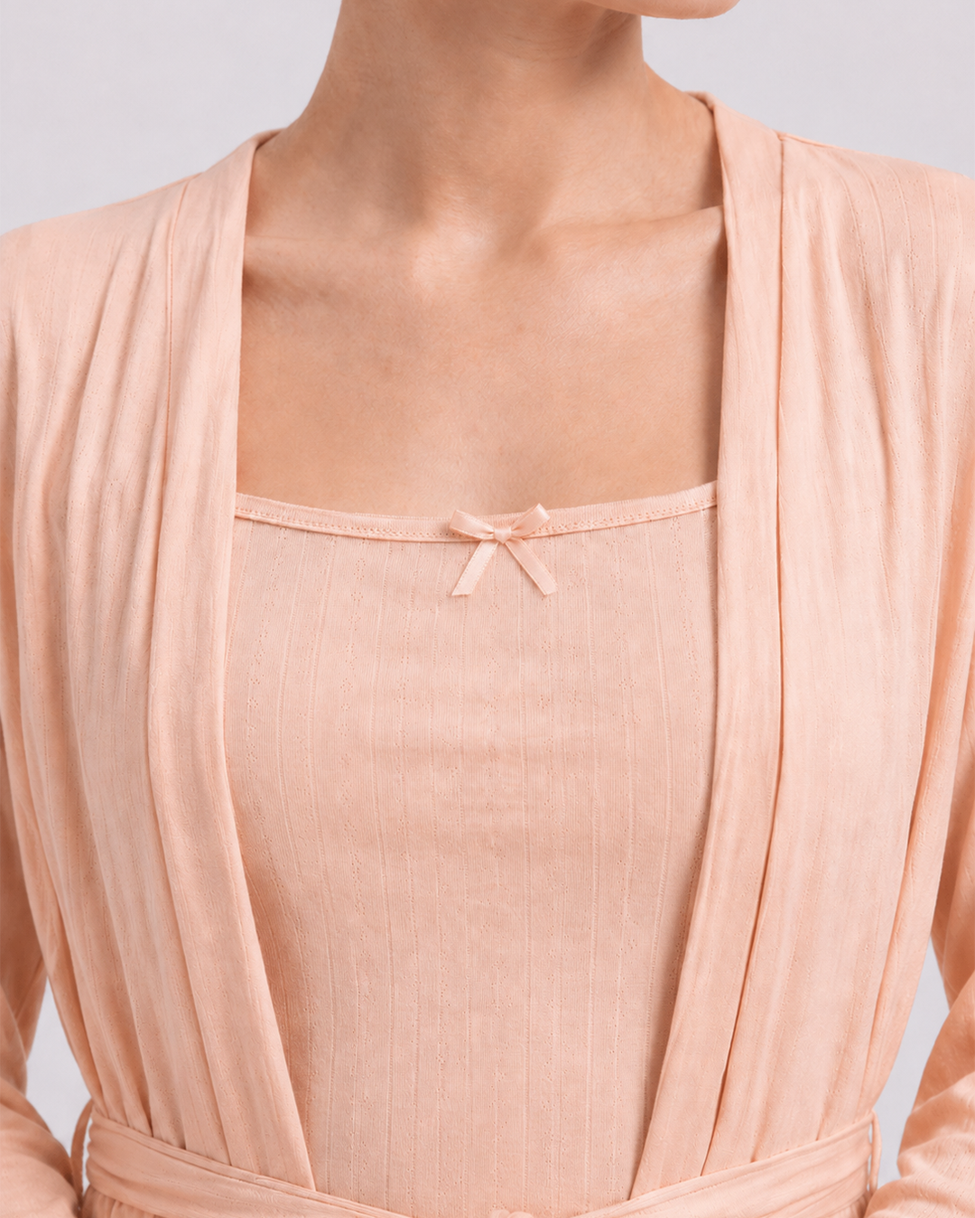 Peach Ribbed 3-Piece Pajama Set