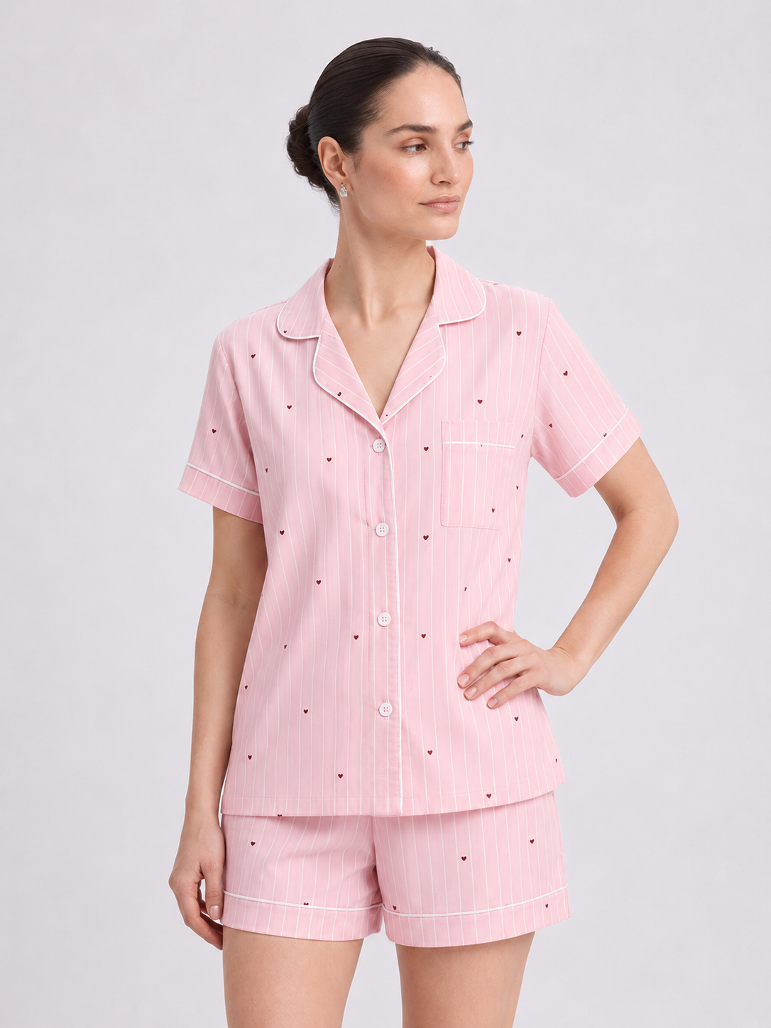 Pink Striped Heart Pajama Set