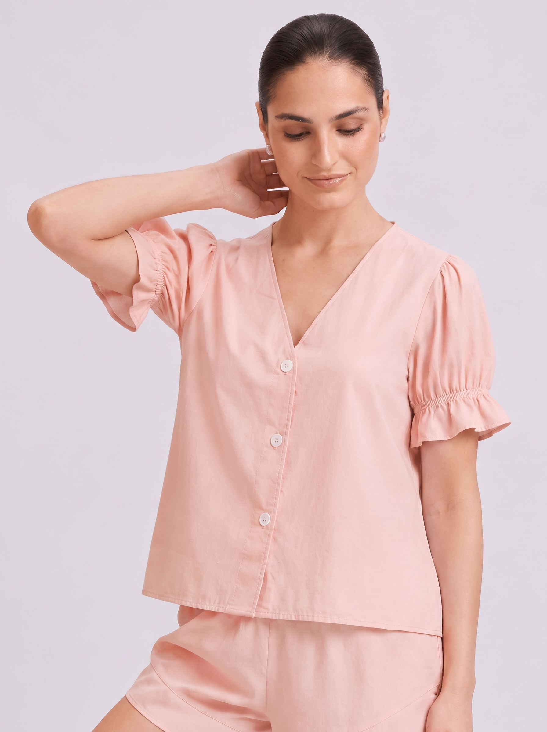 Blush V-Neck Ruffle Pajama Set