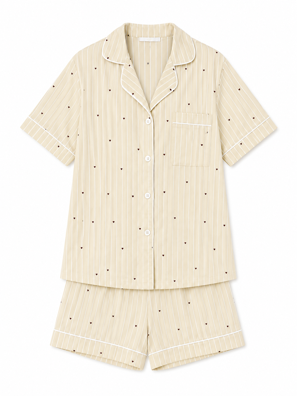 Beige Striped Heart Pajama Set