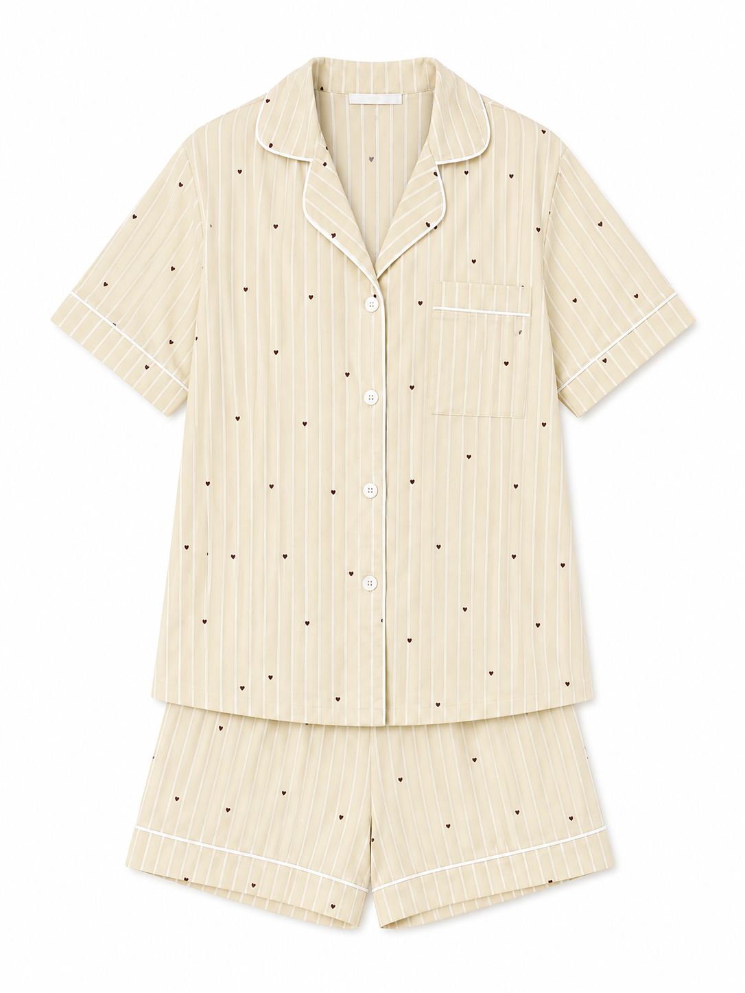 Beige Striped Heart Pajama Set