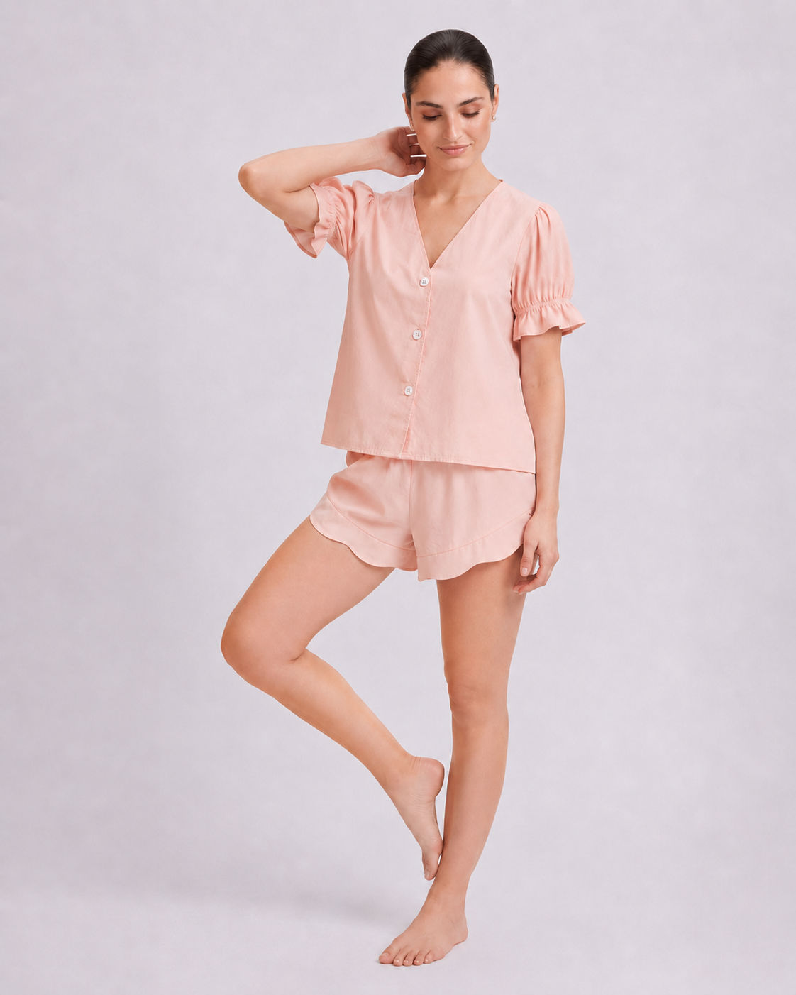 Blush V-Neck Ruffle Pajama Set